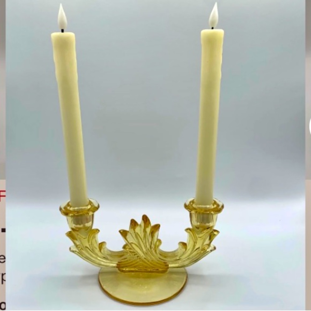 Vintage Fostoria Topaz Yellow Baroque Triple Candlestick Holder candelabra
